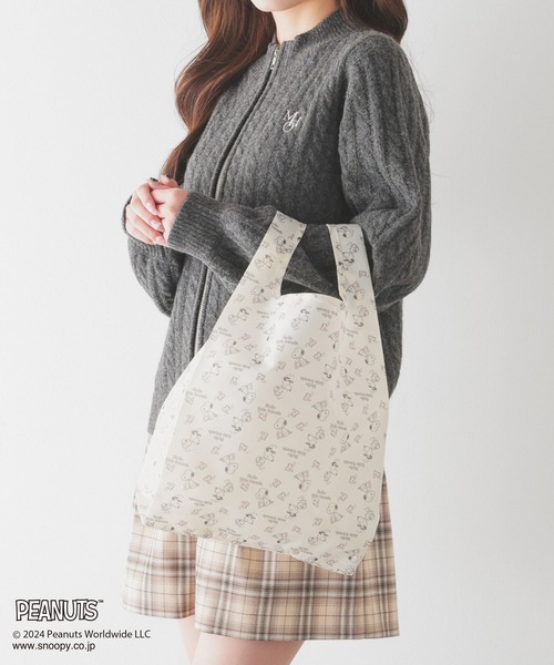 Honeys（ハニーズ）の「スヌーピー／お弁当エコバッグ（エコバッグ/サブバッグ・レディース・ブルー/アイボリー/ピンク系/スミクロ/ミント・FREE）」の3枚目の写真