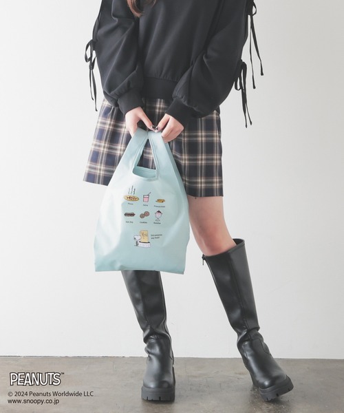 Honeys（ハニーズ）の「スヌーピー／お弁当エコバッグ（エコバッグ/サブバッグ・レディース・ブルー/アイボリー/ピンク系/スミクロ/ミント・FREE）」の9枚目の写真