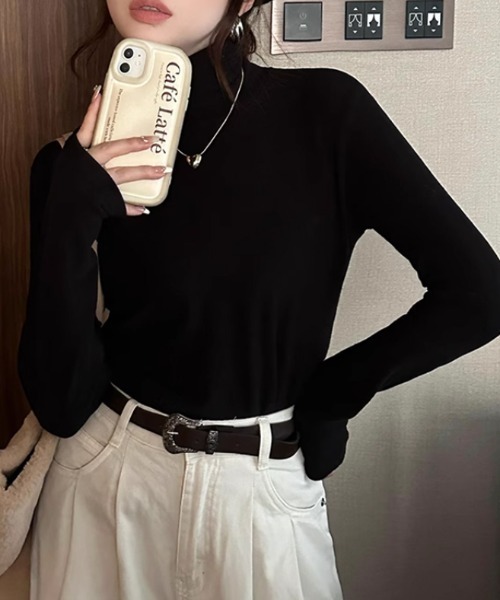 COCOMOMO（ココモモ）の「タートルネック ふわふわカットソー 長袖トップス（Tシャツ/カットソー・レディース・ブラック/ワイン/グレー/ライトブラウン/ベージュ/ホワイト/ダークブラウン/ネイビー・FREE）」の3枚目の写真