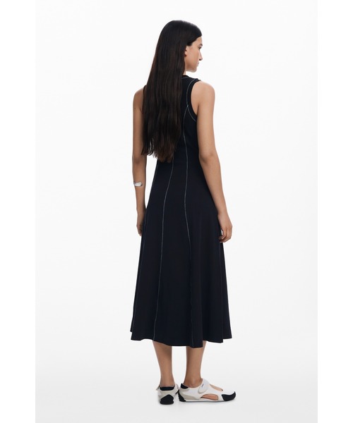 Desigual（デシグアル）の「配色ステッチ ブラックノースリーブロングドレス シンプル×モード 結婚式 二次会 フォーマル（ワンピース・レディース・ブラック・XL/L/M/S/XS）」の4枚目の写真