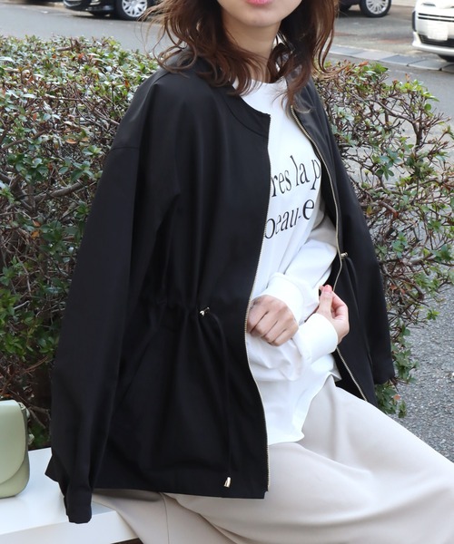 セール】ウエストドロストギャザー ノーカラーブルゾン（ブルゾン