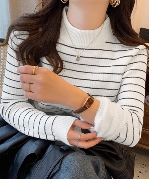 Miniministore(ミニミニストア)の「裏微起毛ニットトップスボーダーニット厚手(ニット/セーター・レディース・グレー/アイボリー/ブラック/ホワイト・FREE)」の5枚目の写真
