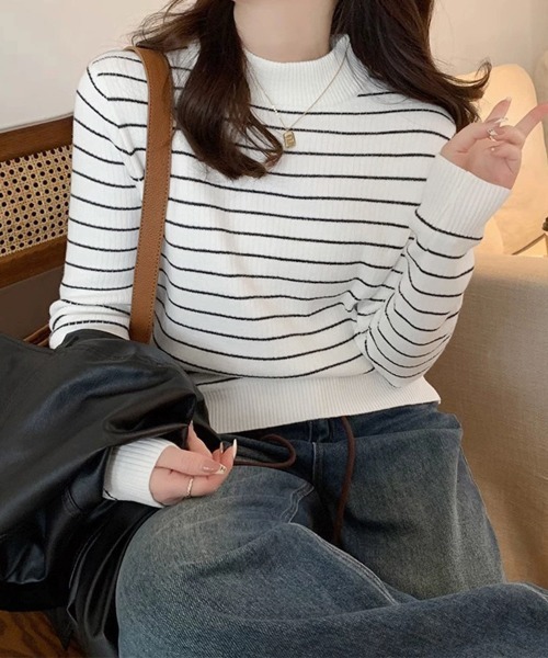 Miniministore(ミニミニストア)の「裏微起毛ニットトップスボーダーニット厚手(ニット/セーター・レディース・グレー/アイボリー/ブラック/ホワイト・FREE)」の6枚目の写真