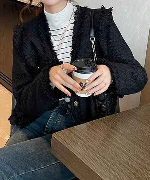 Miniministore(ミニミニストア)の「裏微起毛ニットトップスボーダーニット厚手(ニット/セーター・レディース・グレー/アイボリー/ブラック/ホワイト・FREE)」の8枚目の写真