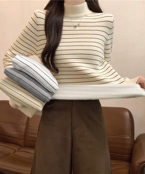 Miniministore(ミニミニストア)の「裏微起毛ニットトップスボーダーニット厚手(ニット/セーター・レディース・グレー/アイボリー/ブラック/ホワイト・FREE)」の13枚目の写真