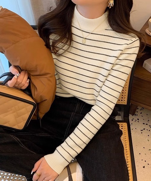 Miniministore(ミニミニストア)の「裏微起毛ニットトップスボーダーニット厚手(ニット/セーター・レディース・グレー/アイボリー/ブラック/ホワイト・FREE)」の14枚目の写真
