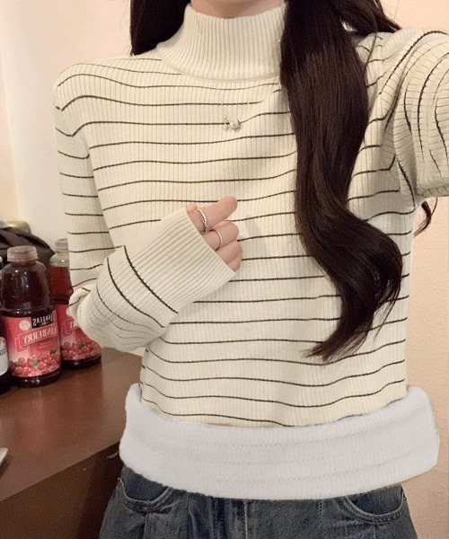 Miniministore(ミニミニストア)の「裏微起毛ニットトップスボーダーニット厚手(ニット/セーター・レディース・グレー/アイボリー/ブラック/ホワイト・FREE)」の15枚目の写真