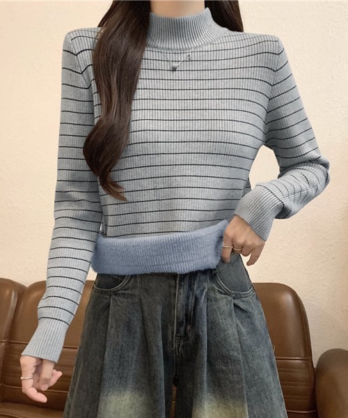 Miniministore(ミニミニストア)の「裏微起毛ニットトップスボーダーニット厚手(ニット/セーター・レディース・グレー/アイボリー/ブラック/ホワイト・FREE)」の16枚目の写真