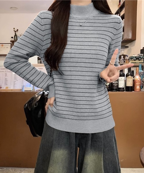 Miniministore(ミニミニストア)の「裏微起毛ニットトップスボーダーニット厚手(ニット/セーター・レディース・グレー/アイボリー/ブラック/ホワイト・FREE)」の17枚目の写真