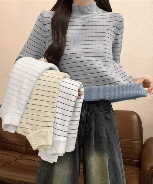 Miniministore(ミニミニストア)の「裏微起毛ニットトップスボーダーニット厚手(ニット/セーター・レディース・グレー/アイボリー/ブラック/ホワイト・FREE)」の18枚目の写真
