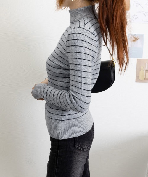 Miniministore(ミニミニストア)の「裏微起毛ニットトップスボーダーニット厚手(ニット/セーター・レディース・グレー/アイボリー/ブラック/ホワイト・FREE)」の20枚目の写真