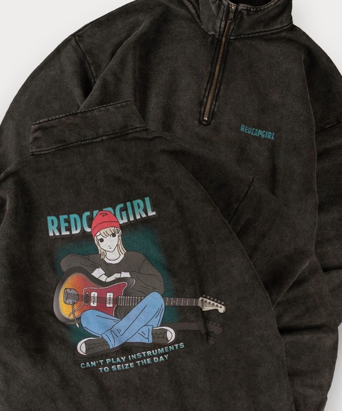 【セール】【Red Cap Girl／レッドキャップガール】スノーウォッシュ加工 バックプリント ハーフジップ スウェット オーバーサイズ 推し活（スウェット）｜Red Cap Girl（レッドキャプガール）