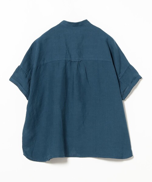 BEAMS BOY ネイビー 半袖リネン スタンドカラーシャツ ビームスボーイ セール】リネン ソリッド スタンドカラーシャツ（シャツ