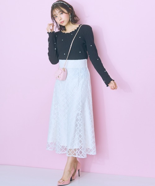 marun(マルン)の「<大きいサイズ>レースチェックフレアスカート marun(スカート・レディース・ピンク/ブラック/オフホワイト・5L/4L/3L/LL/L)」の18枚目の写真