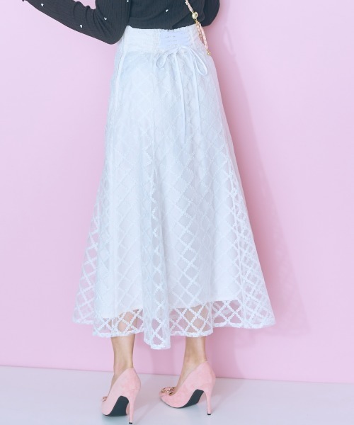 marun(マルン)の「<大きいサイズ>レースチェックフレアスカート marun(スカート・レディース・ピンク/ブラック/オフホワイト・5L/4L/3L/LL/L)」の5枚目の写真