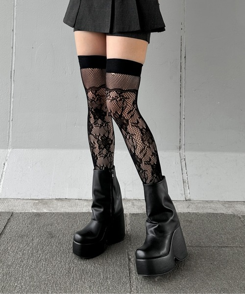 nyih♡様 jiasecond.】花柄メッシュニットニーハイソックス / 靴下