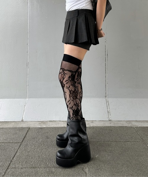 jiasecond.】花柄メッシュニットニーハイソックス / 靴下 メッシュ