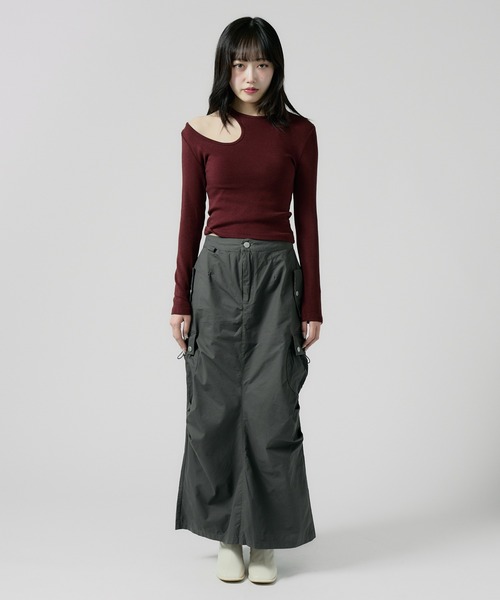 Chick(チック)の「Knee Tuck Cargo Skirt / ニータックカーゴスカート 夏物 夏服(スカート・レディース・グレー/ブラック/ナチュラル・FREE)」の18枚目の写真
