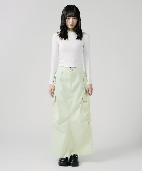 Chick(チック)の「Knee Tuck Cargo Skirt / ニータックカーゴスカート 夏物 夏服(スカート・レディース・グレー/ブラック/ナチュラル・FREE)」の12枚目の写真