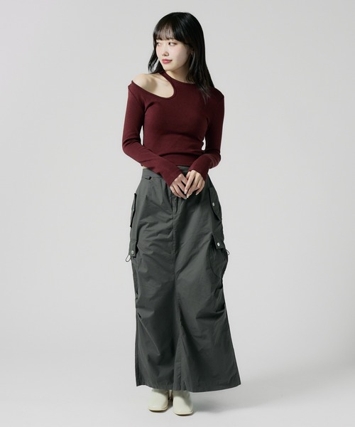 Chick(チック)の「Knee Tuck Cargo Skirt / ニータックカーゴスカート 夏物 夏服(スカート・レディース・グレー/ブラック/ナチュラル・FREE)」の16枚目の写真