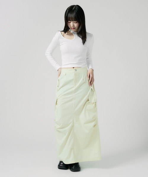 Chick(チック)の「Knee Tuck Cargo Skirt / ニータックカーゴスカート 夏物 夏服(スカート・レディース・グレー/ブラック/ナチュラル・FREE)」の10枚目の写真