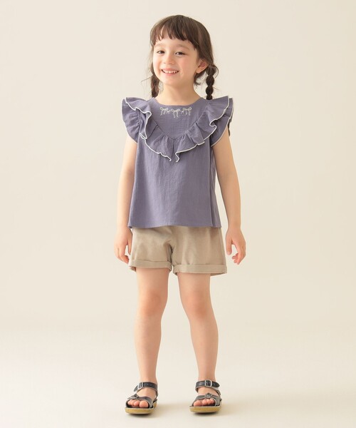 BEAMS mini（ビームスミニ）の「刺繍 フレア セットアップ 2025SS（90～150cm）（シャツ/ブラウス・キッズ・ブルー系その他/オフホワイト・130/90/120/110/100/150/140）」の5枚目の写真