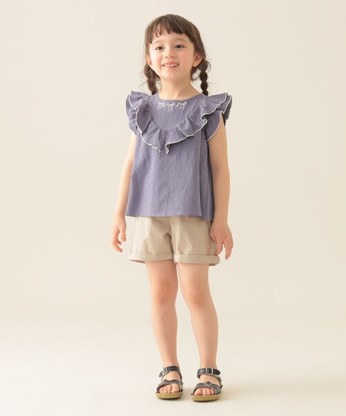 BEAMS mini（ビームスミニ）の「刺繍 フレア セットアップ 2025SS（90～150cm）（シャツ/ブラウス・キッズ・ブルー系その他/オフホワイト・130/90/120/110/100/150/140）」の6枚目の写真