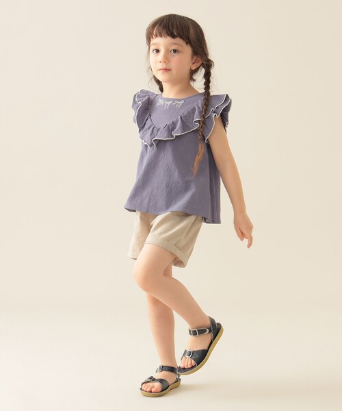 BEAMS mini（ビームスミニ）の「刺繍 フレア セットアップ 2025SS（90～150cm）（シャツ/ブラウス・キッズ・ブルー系その他/オフホワイト・130/90/120/110/100/150/140）」の7枚目の写真