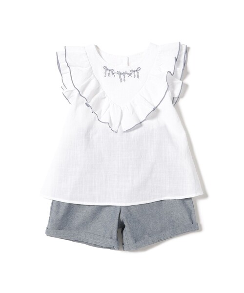 BEAMS mini（ビームスミニ）の「刺繍 フレア セットアップ 2025SS（90～150cm）（シャツ/ブラウス・キッズ・ブルー系その他/オフホワイト・130/90/120/110/100/150/140）」の9枚目の写真