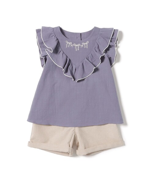 BEAMS mini（ビームスミニ）の「刺繍 フレア セットアップ 2025SS（90～150cm）（シャツ/ブラウス・キッズ・ブルー系その他/オフホワイト・130/90/120/110/100/150/140）」の13枚目の写真