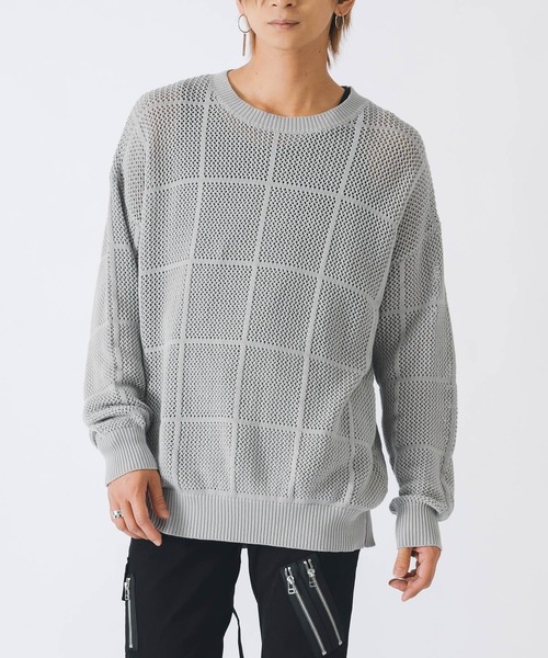 REGIEVO(レジエボ)の「REGIEVO ニットメッシュクルーネックセーター(ニット/セーター・メンズ・ブラック/ホワイト・LARGE/MEDIUM)」の1枚目の写真