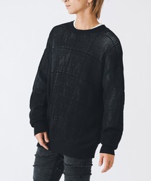 REGIEVO ニットメッシュクルーネックセーター