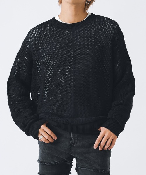 REGIEVO(レジエボ)の「REGIEVO ニットメッシュクルーネックセーター(ニット/セーター・メンズ・ブラック/ホワイト・LARGE/MEDIUM)」の7枚目の写真