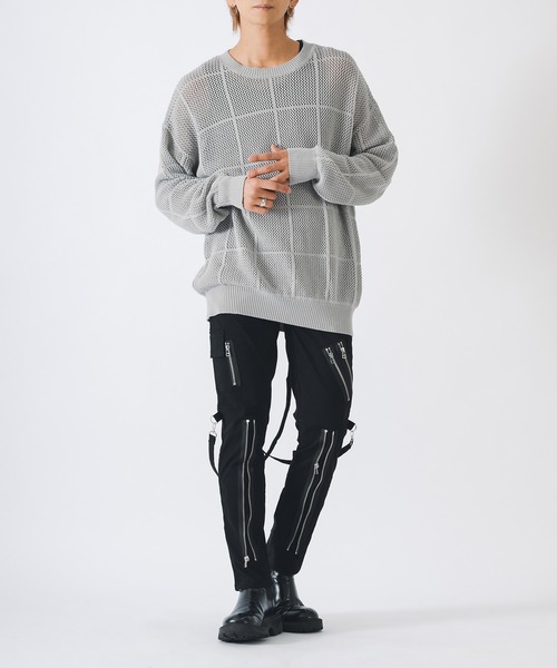 REGIEVO(レジエボ)の「REGIEVO ニットメッシュクルーネックセーター(ニット/セーター・メンズ・ブラック/ホワイト・LARGE/MEDIUM)」の5枚目の写真