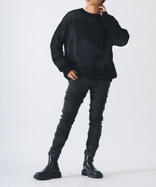REGIEVO(レジエボ)の「REGIEVO ニットメッシュクルーネックセーター(ニット/セーター・メンズ・ブラック/ホワイト・LARGE/MEDIUM)」の14枚目の写真