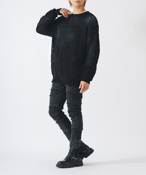REGIEVO(レジエボ)の「REGIEVO ニットメッシュクルーネックセーター(ニット/セーター・メンズ・ブラック/ホワイト・LARGE/MEDIUM)」の13枚目の写真