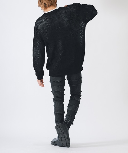 REGIEVO(レジエボ)の「REGIEVO ニットメッシュクルーネックセーター(ニット/セーター・メンズ・ブラック/ホワイト・LARGE/MEDIUM)」の12枚目の写真
