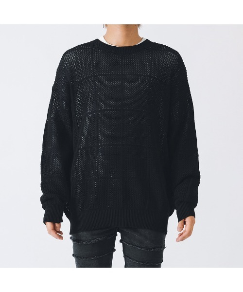 REGIEVO(レジエボ)の「REGIEVO ニットメッシュクルーネックセーター(ニット/セーター・メンズ・ブラック/ホワイト・LARGE/MEDIUM)」の15枚目の写真