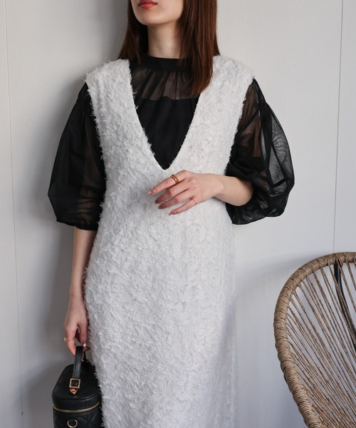 sakishimatokyo（サキシマトーキョー）の「カットジャガード　ジャンパースカート/ワンピース/ドレス（ジャンパースカート・レディース・ホワイト/ピンク/ブラック・FREE）」の2枚目の写真