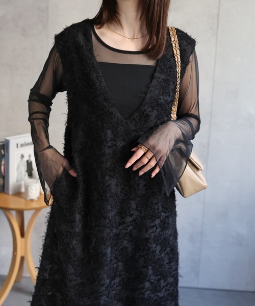 sakishimatokyo（サキシマトーキョー）の「カットジャガード　ジャンパースカート/ワンピース/ドレス（ジャンパースカート・レディース・ホワイト/ピンク/ブラック・FREE）」の3枚目の写真