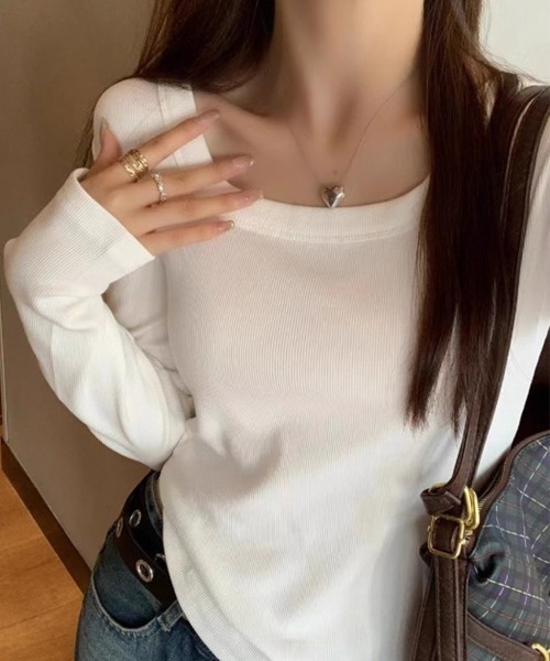 Miniministore（ミニミニストア）の「長袖Tシャツ レディース スクエアネック（Tシャツ/カットソー・レディース・ブラック/ベージュ/ホワイト/ライトグレー・FREE）」の13枚目の写真