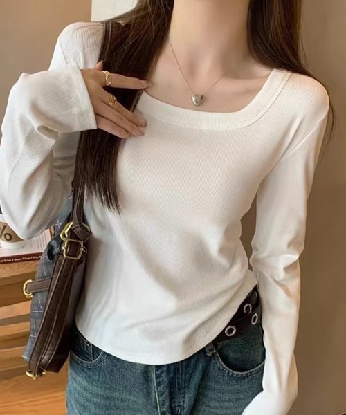Miniministore（ミニミニストア）の「長袖Tシャツ レディース スクエアネック（Tシャツ/カットソー・レディース・ブラック/ベージュ/ホワイト/ライトグレー・FREE）」の14枚目の写真