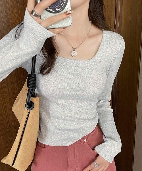 Miniministore（ミニミニストア）の「長袖Tシャツ レディース スクエアネック（Tシャツ/カットソー・レディース・ブラック/ベージュ/ホワイト/ライトグレー・FREE）」の18枚目の写真