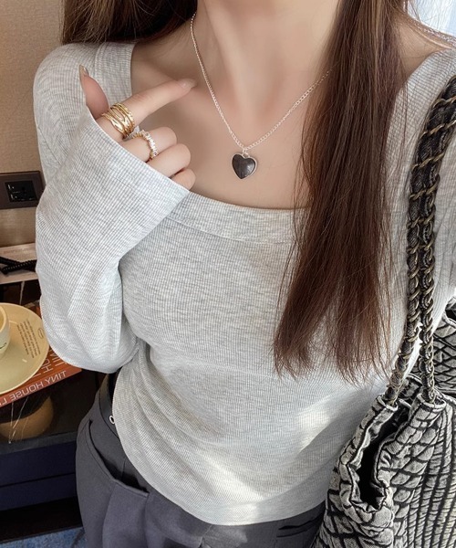 Miniministore（ミニミニストア）の「長袖Tシャツ レディース スクエアネック（Tシャツ/カットソー・レディース・ブラック/ベージュ/ホワイト/ライトグレー・FREE）」の7枚目の写真