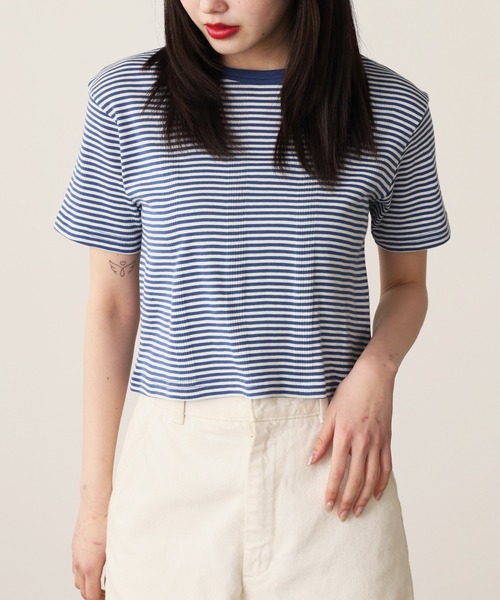 MILLER（ミラー）の「R.P.miller/ミラー Panel ribed cropped T-Shirt クロップド 半袖Tシャツ トップス レディース 秋 秋服 2026年秋冬（Tシャツ/カットソー・レディース・イエロー/ホワイト×ブルー/グレー/ブラック/ミント・FREE）」の8枚目の写真
