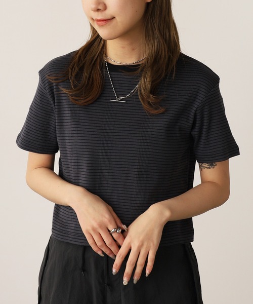 MILLER（ミラー）の「R.P.miller/ミラー Panel ribed cropped T-Shirt クロップド 半袖Tシャツ トップス レディース 秋 秋服 2026年秋冬（Tシャツ/カットソー・レディース・イエロー/ホワイト×ブルー/グレー/ブラック/ミント・FREE）」の13枚目の写真