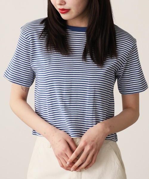 MILLER（ミラー）の「R.P.miller/ミラー Panel ribed cropped T-Shirt クロップド 半袖Tシャツ トップス レディース 秋 秋服 2026年秋冬（Tシャツ/カットソー・レディース・イエロー/ホワイト×ブルー/グレー/ブラック/ミント・FREE）」の22枚目の写真