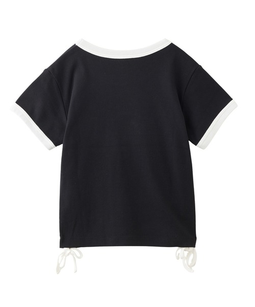 X-girl(エックスガール)の「SCRIPT LOGO DRAWSTRING RINGER BABY TEE(Tシャツ/カットソー・レディース・ブラック/オリーブ/ピンク・S/M)」の4枚目の写真