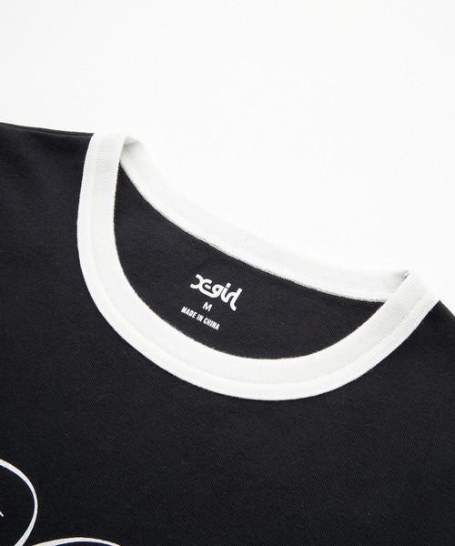 X-girl(エックスガール)の「SCRIPT LOGO DRAWSTRING RINGER BABY TEE(Tシャツ/カットソー・レディース・ブラック/オリーブ/ピンク・S/M)」の5枚目の写真