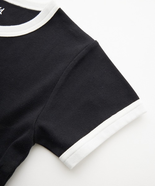 X-girl(エックスガール)の「SCRIPT LOGO DRAWSTRING RINGER BABY TEE(Tシャツ/カットソー・レディース・ブラック/オリーブ/ピンク・S/M)」の7枚目の写真